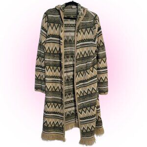 COZY WOMEN'S VTG TRIBAL STRIPED LONG HOODED CARDIGAN EUC 16 18 XL